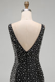 Glinsterende zwarte Bodycon Parel V-hals Korte Homecoming Jurk met kralen
