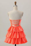 Oranje Strapless Gelaagde A Line Cut Out Homecoming Jurk met Kralen