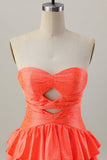 Oranje Strapless Gelaagde A Line Cut Out Homecoming Jurk met Kralen