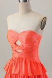Oranje Strapless Gelaagde A Line Cut Out Homecoming Jurk met Kralen