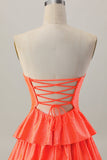 Oranje Strapless Gelaagde A Line Cut Out Homecoming Jurk met Kralen