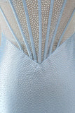 Strapless lichtblauwe korset bodycon kralenbezette homecomingjurk met split