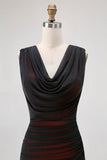 Schede Cowl Neck Zwart Rood Lange Bruidsmeisjesjurk met Split