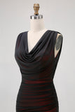 Schede Cowl Neck Zwart Rood Lange Bruidsmeisjesjurk met Split