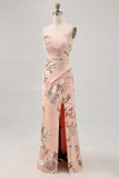 Blush Bloemen Strapless Schede Bruidsmeisje Jurk met Split