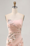Blush Bloemen Strapless Schede Bruidsmeisje Jurk met Split