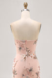 Blush Bloemen Strapless Schede Bruidsmeisje Jurk met Split