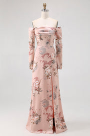 Blozen Bloemen Off The Shoulder Schede Lange Bruiloft Gast Jurk met Split
