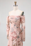 Blozen Bloemen Off The Shoulder Schede Lange Bruiloft Gast Jurk met Split