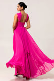Fuchsia A Line converteerbare chiffon bruidsmeisjesjurk met split