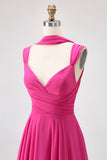Fuchsia A Line converteerbare chiffon bruidsmeisjesjurk met split