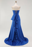Strapless koningsblauwe zeemeerminjurk voor het galaas met sjerp