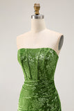 Strapless Pauw Groen Korset Burnout Velvet Bruidsmeisje Jurk met Split