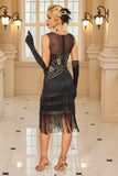 Glitterende abrikozen-gefraneerde bodycon korte jurk uit de jaren 1920 met pailletten