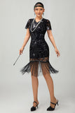 Zwarte Golden Gatsby pailletten jaren 1920 jurk met franjes