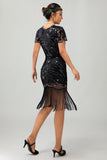 Zwart rood gefranjerde jaren 1920 pailletten Flapper jurk