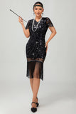 Zwart rood gefranjerde jaren 1920 pailletten Flapper jurk