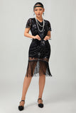 Zwart rood gefranjerde jaren 1920 pailletten Flapper jurk