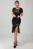 Zwart rood gefranjerde jaren 1920 pailletten Flapper jurk