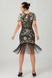 Black Gatsby pailletten jaren 1920 jurk met franjes