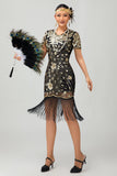 Black Gatsby pailletten jaren 1920 jurk met franjes