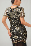 Zwarte Golden Gatsby pailletten jaren 1920 jurk met franjes