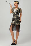 Zwarte Golden Gatsby pailletten jaren 1920 jurk met franjes