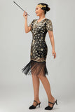 Zwart rood gefranjerde jaren 1920 pailletten Flapper jurk