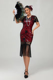 Black Gatsby pailletten jaren 1920 jurk met franjes