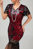 Black Gatsby pailletten jaren 1920 jurk met franjes