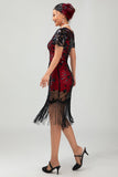 Zwarte Golden Gatsby pailletten jaren 1920 jurk met franjes