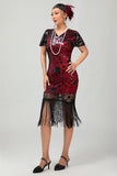 Black Gatsby pailletten jaren 1920 jurk met franjes