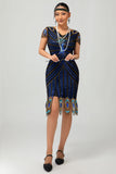 Pailletten zwart blauwe jaren 1920 Bodycon Gatsby jurk met korte mouwen