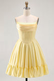 Gele strapless A-lijn korset Homecoming jurk met kralen