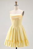 Gele strapless A-lijn korset Homecoming jurk met kralen