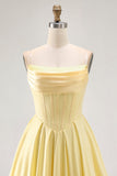 Gele strapless A-lijn korset Homecoming jurk met kralen