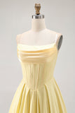Gele strapless A-lijn korset Homecoming jurk met kralen