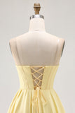 Gele strapless A-lijn korset Homecoming jurk met kralen