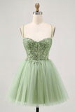 Groene A Line Korset Korte Homecoming Jurk met Appliques