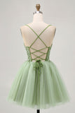 Groene A Line Korset Korte Homecoming Jurk met Appliques