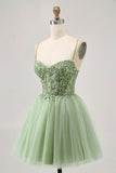 Groene A Line Korset Korte Homecoming Jurk met Appliques