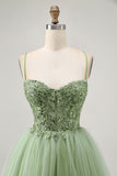 Groene A Line Korset Korte Homecoming Jurk met Appliques
