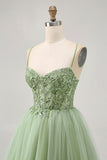 Groene A Line Korset Korte Homecoming Jurk met Appliques