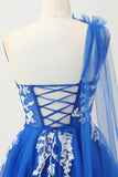Koningsblauwe A-lijn One Shoulder Tulle Homecoming Jurk met Vetersluiting Aan de Achterkant