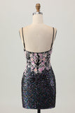 Sprankelende zwarte roze bloem Bodycon korset korte Homecoming jurk met pailletten