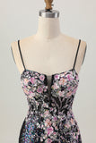 Sprankelende zwarte roze bloem Bodycon korset korte Homecoming jurk met pailletten