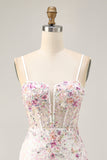 Sprankelende zwarte roze bloem Bodycon korset korte Homecoming jurk met pailletten