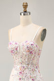 Sprankelende zwarte roze bloem Bodycon korset korte Homecoming jurk met pailletten