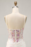 Sprankelende zwarte roze bloem Bodycon korset korte Homecoming jurk met pailletten