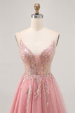 Sparkly Blush A-lijn Tule Pailletten Korte Homecoming Jurk met Vetersluiting Aan de Achterkant